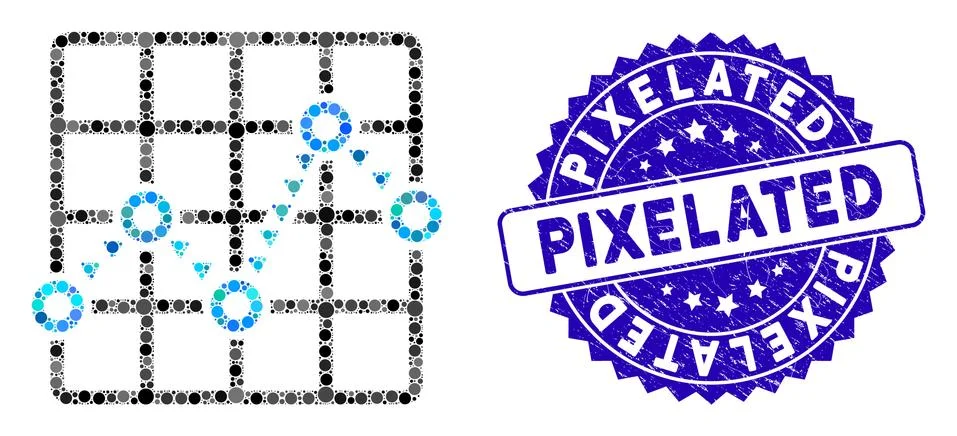 Collage Dotted Line Grid Plot Icon with Distress Pixelated Seal Ilustración de archivo