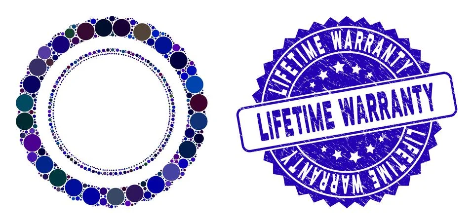 Collage Double Certificate Rosette Frame Icon with Textured Lifetime Warranty Stock Illustration