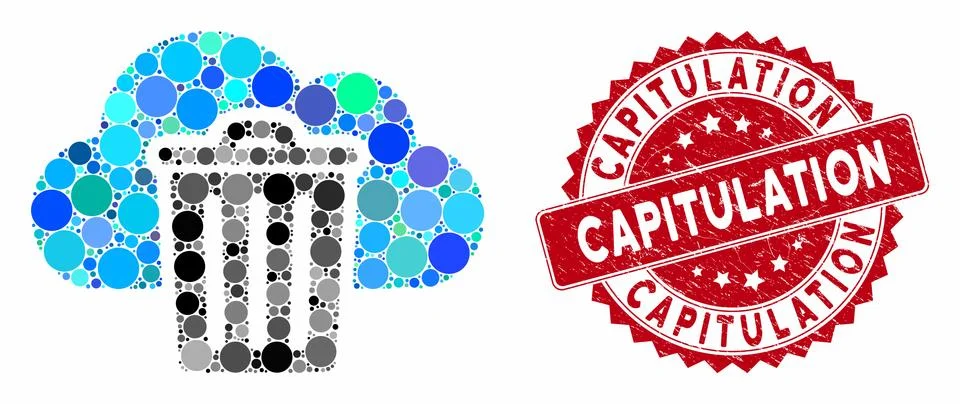 Collage Dust Bin with Textured Capitulation Seal イラスト素材