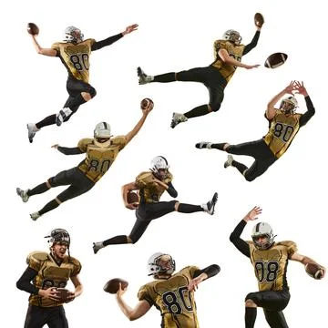 Collage. Dynamic image of young man, American football player in motion with Stock-Fotos