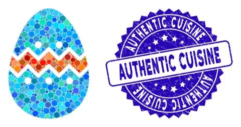 Collage Easter Egg Icon with Grunge Authentic Cuisine Seal Stock Illustration