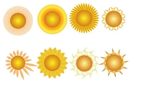 Collage of eight vector suns Illustrazione stock