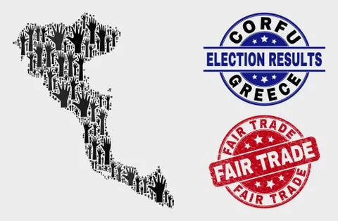 Collage of Election Corfu Island Map and Scratched Fair Trade Stamp Seal Illustrazione stock
