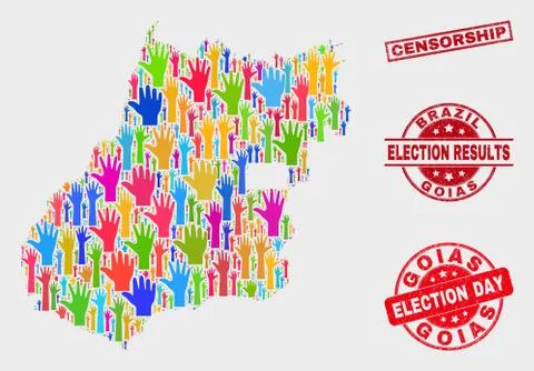 Collage of Election Goias State Map and Scratched Censorship Watermark Stock Illustration