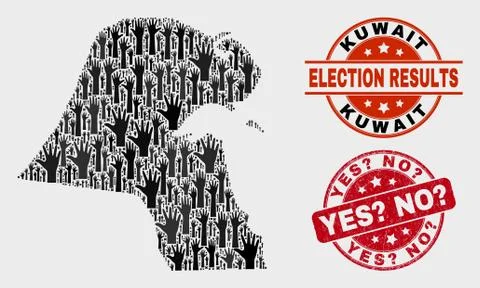 Collage of Election Kuwait Map and Distress Yes? No? Seal Stock Illustration