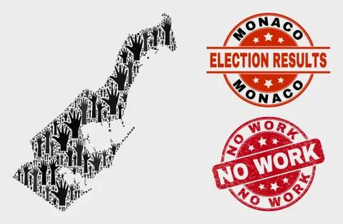 Collage of Election Monaco Map and Grunge No Work Stamp Seal Illustrazione stock