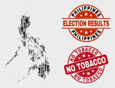 Collage of Election Philippines Map and Grunge No Tobacco Seal Illustrazione stock