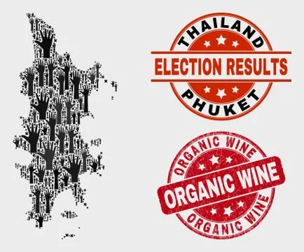 Collage of Election Phuket Map and Scratched Organic Wine Stamp Illustrazione stock