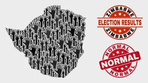 Collage of Election Zimbabwe Map and Scratched Normal Stamp Seal Stock Illustration