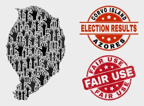 Collage of Electoral Corvo Island Map and Scratched Fair Use Stamp Seal Illustrazione stock