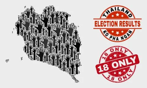 Collage of Electoral Ko Pha Ngan Map and Distress 18 Only Seal Illustrazione stock