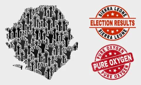 Collage of Electoral Sierra Leone Map and Distress Pure Oxygen Watermark Stock Illustration