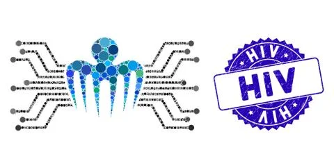Collage Electronic Circuit Spectre Icon with Textured HIV Stamp Illustrazione stock