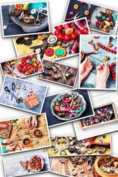 Collage with elements for needlework Foto stock