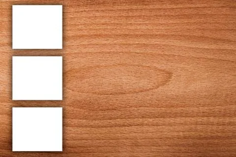 Collage, empty frames on the wooden background Stock Photos