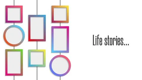 Collage of empty gradient colour wall frames circular, square and rectangular イラスト素材