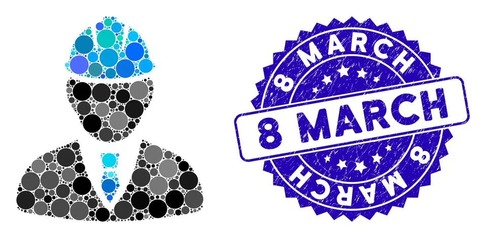 Collage Engineer Icon with Grunge 8 March Stamp Stock Illustration