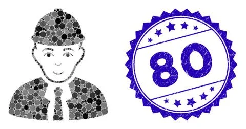Collage Engineer Icon with Textured 80 Seal Stock Illustration