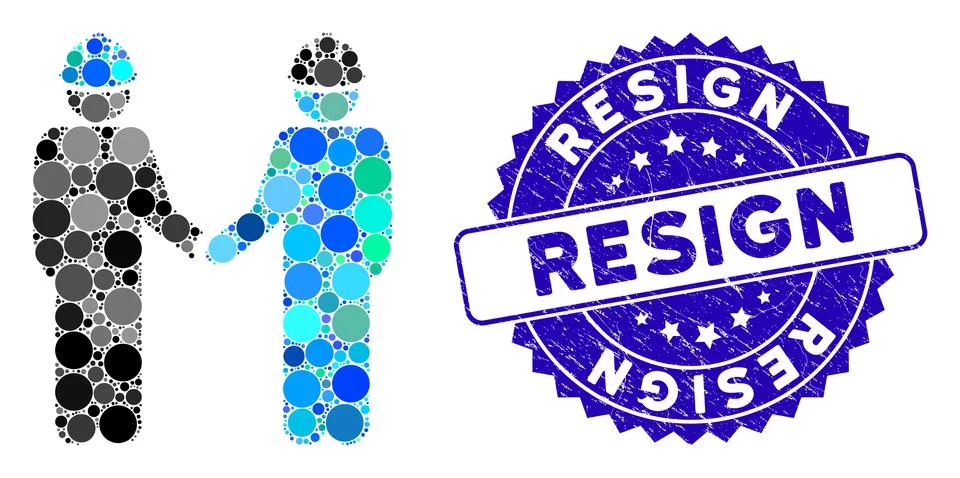 Collage Engineer Persons Handshake Icon with Textured Resign Seal Stock Illustration