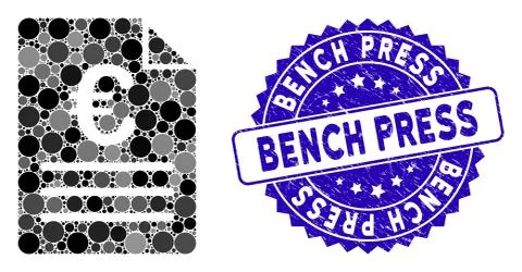 Collage Euro Document Icon with Grunge Bench Press Seal Stock Illustration