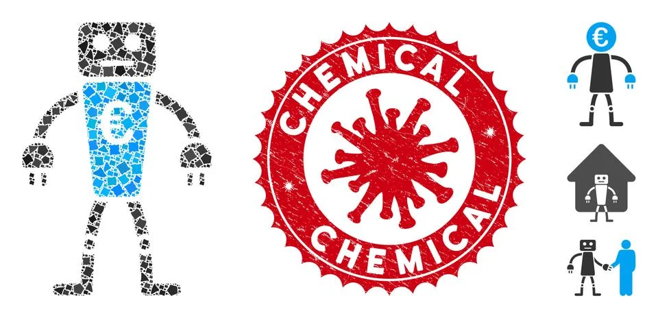 Collage Euro Robot Icon of Humpy Items with Coronavirus Scratched Chemical Seal Stock Illustration