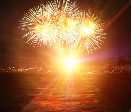 A collage of exploding fireworks Foto stock