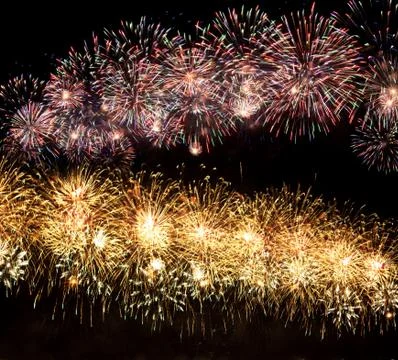 A collage of exploding fireworks 库存照片