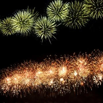 A collage of exploding fireworks Foto stock