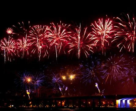 A collage of exploding fireworks Foto stock