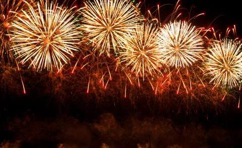 A collage of exploding fireworks Stockfoto's