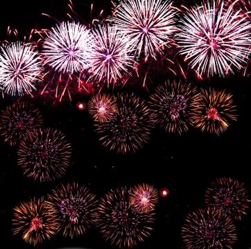 A collage of exploding fireworks Foto stock