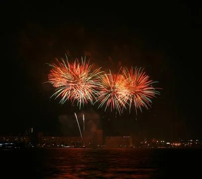 A collage of exploding fireworks Stock Photos
