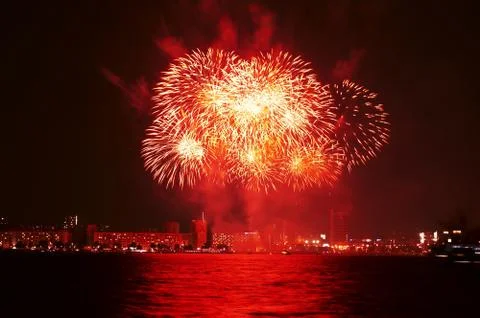 A collage of exploding fireworks 库存照片