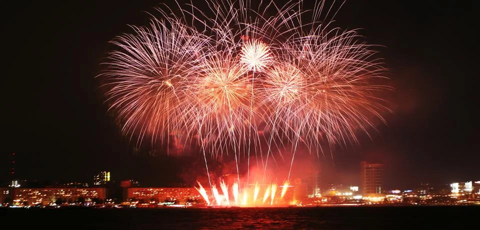 A collage of exploding fireworks Stock Photos
