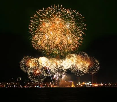 A collage of exploding fireworks 写真素材