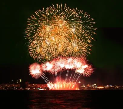 A collage of exploding fireworks 写真素材