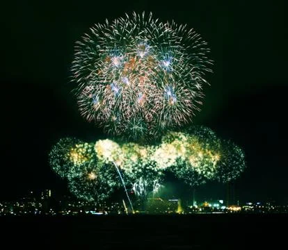 A collage of exploding fireworks Fotos de archivo