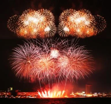 A collage of exploding fireworks Foto stock