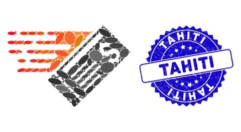 Collage Express Cheque Icon with Distress Tahiti Seal 스톡 일러스트