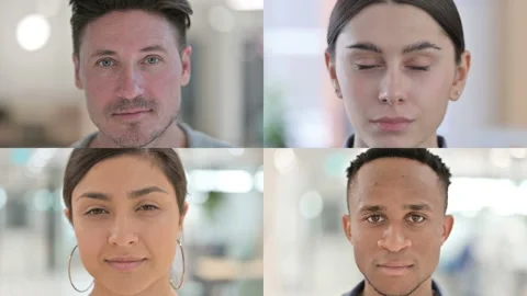 Collage of Face of Serious Different Races People Looking at Camera Stock Footage 162952766