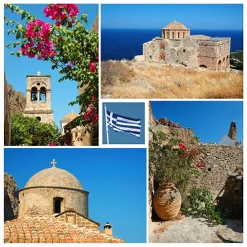 Collage of famous greek landmarks Stock Photos
