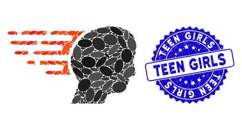 Collage Fast Thinking Icon with Scratched Teen Girls Seal Ilustración de archivo