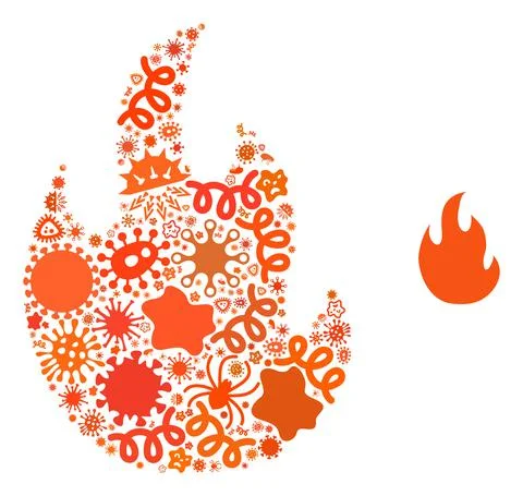 Collage Fire Flame Icon of Flu Microbes イラスト素材
