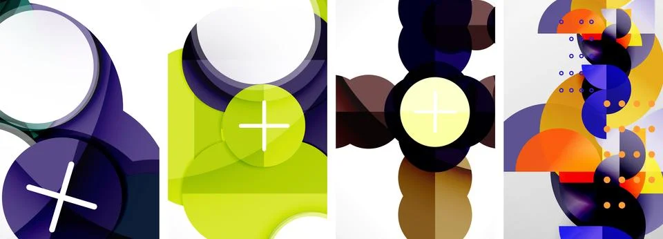 A collage of four colored objects with a cross in the middle Stock Illustration