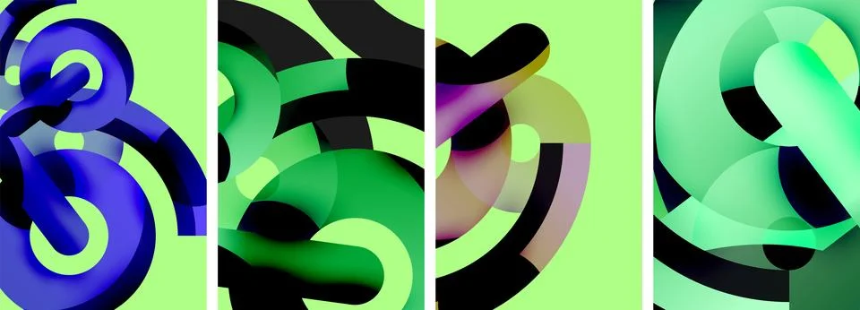 A collage of four different colored circles on a green background Ilustración de archivo
