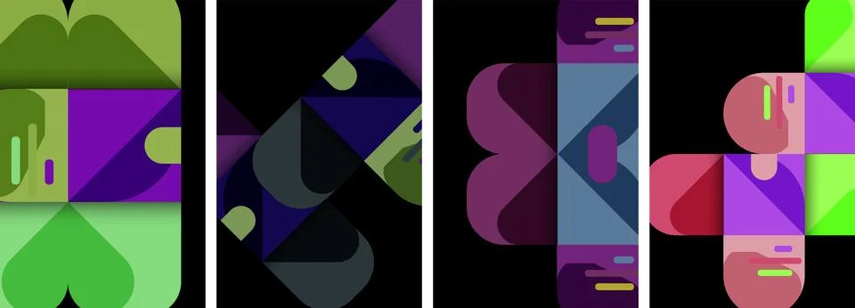 A collage of four different colored geometric shapes on a black background 스톡 일러스트