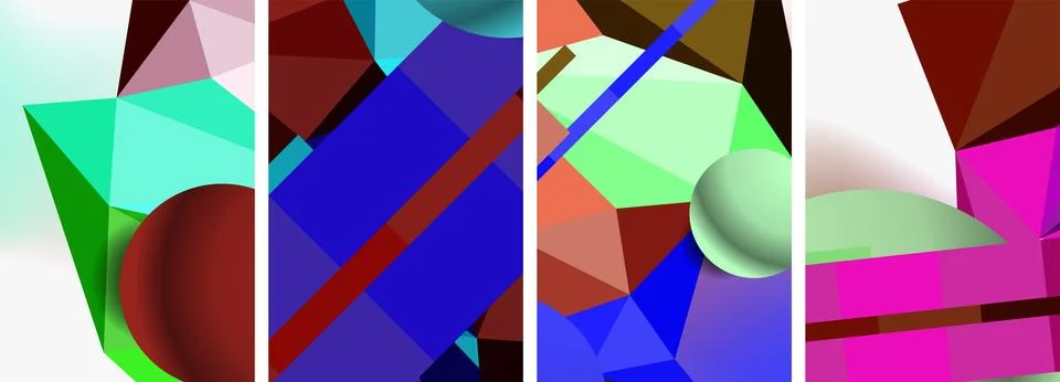 A collage of four different colored geometric shapes on a white background Stock Illustration