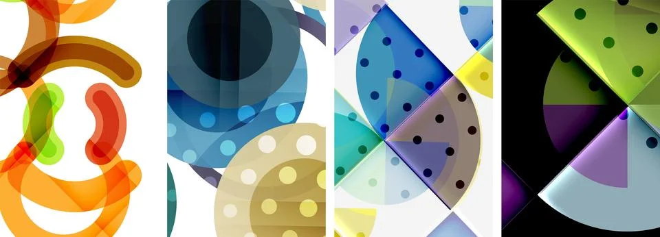 A collage of four different colored patterns on a white background Illustrazione stock
