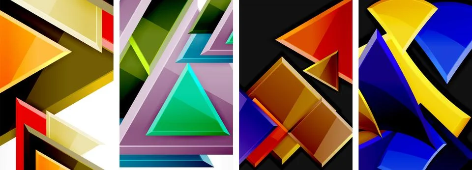 A collage of four different colored triangles on a black background Stock Illustration