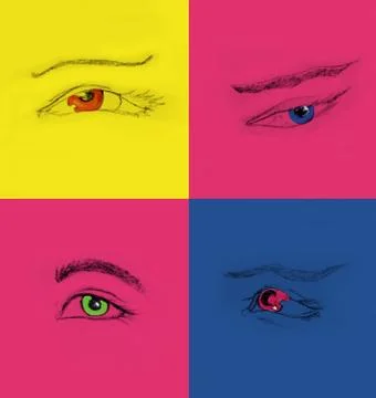 Collage Of Four Different Hand Drawing Eyes Stock Illustration